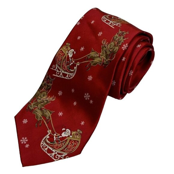 Santa Claus Christmas Silk Neck Tie Hallmark Holiday Traditions MMG Red Silk Tie - Picture 1 of 7